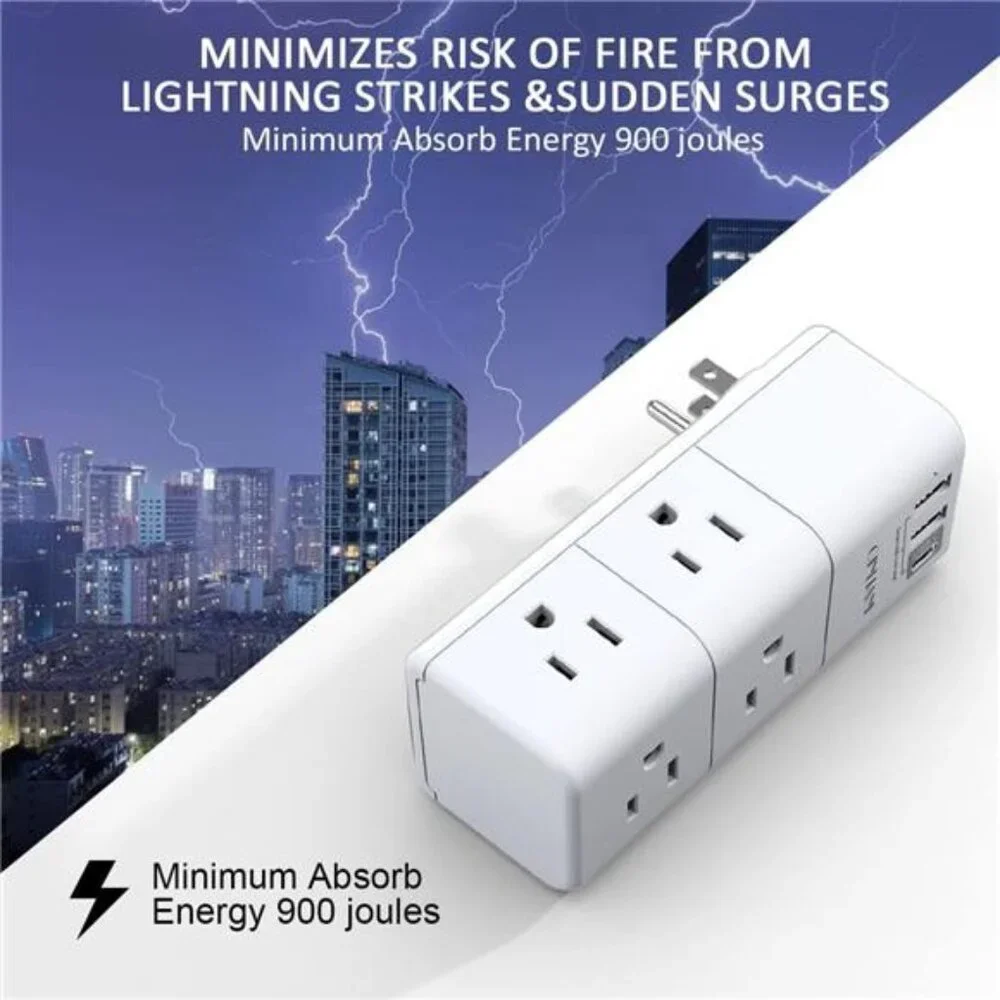 USB Outlet Extender Surge Protector - QINLIANF Multi Plug Outlet with Rotating